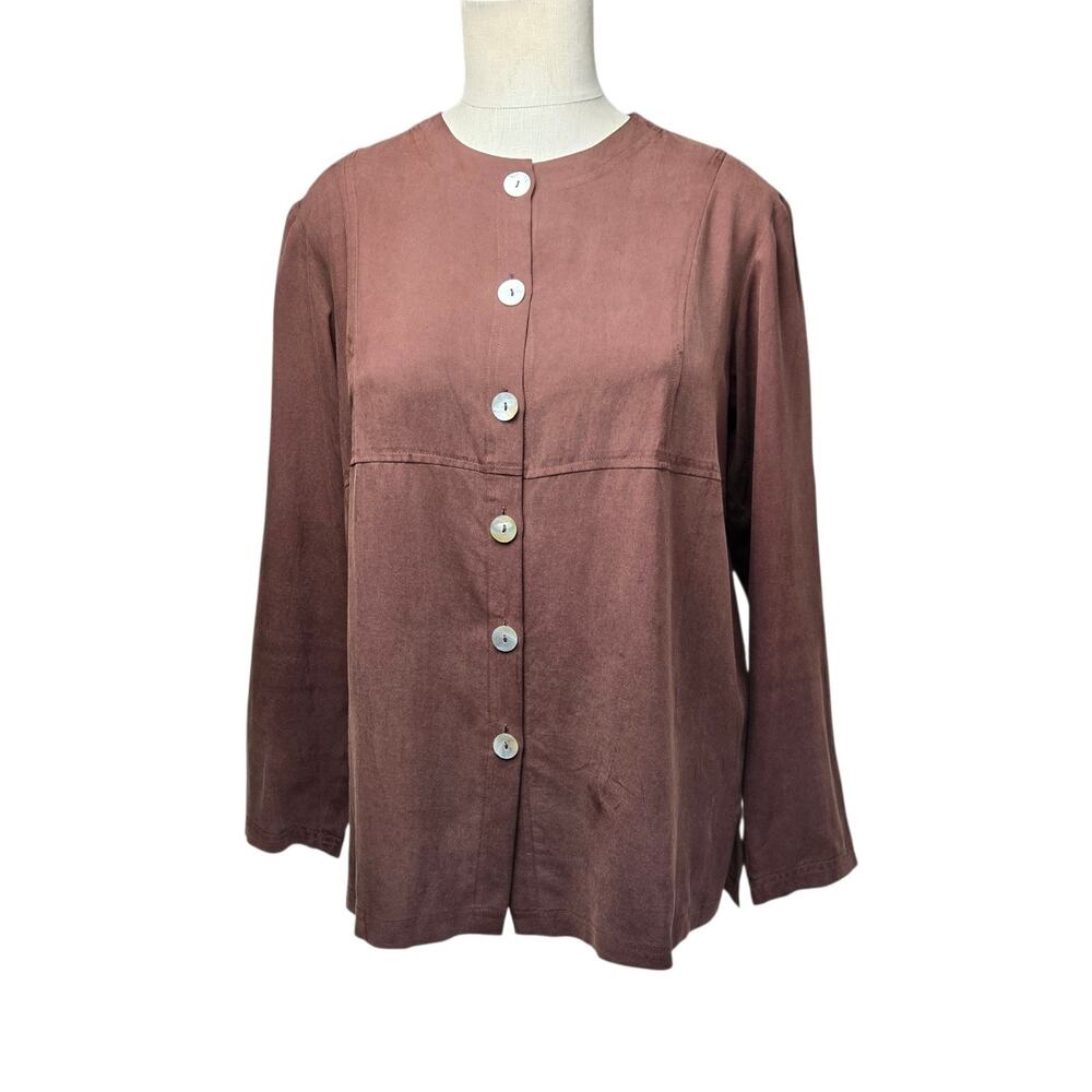 Clio Petites 100% Silk Blouse Size Medium Brown
